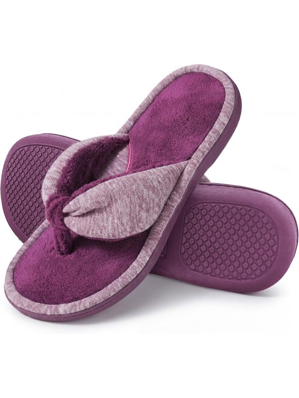 Women's Wine Memory Foam Spa Thong Flip Flops Cozy Indoor Slippers Casual